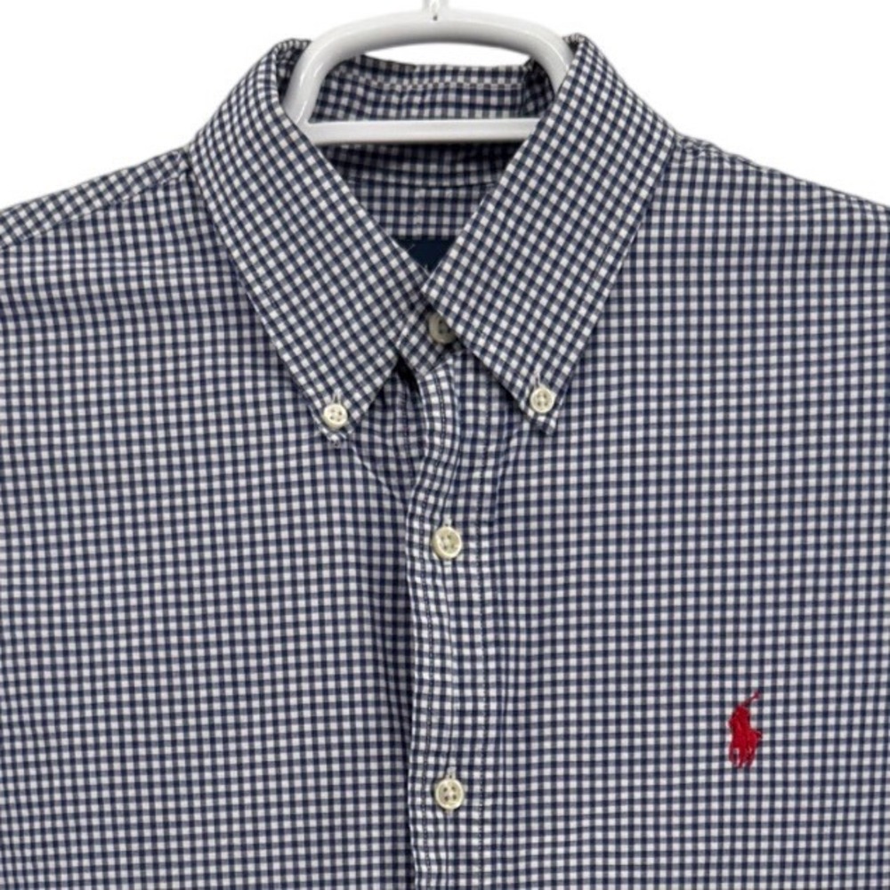 Polo Ralph Lauren Mens Gingham Check Button Down Shirt Navy Blue White Size M